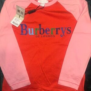 Burberry Kids Red and Pink Logo Long Sleeve Tee